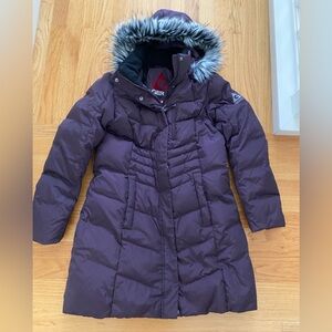 Women's Purple Puffer Coat with Faux Fur Hood